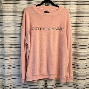 Southern Marsh Blush Pink Crew Neck Sweater with thumb holes